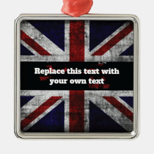 Add text on English flag Throw Pillow Metal Ornament