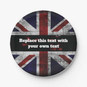 Add text on English flag Throw Pillow Paper Plate