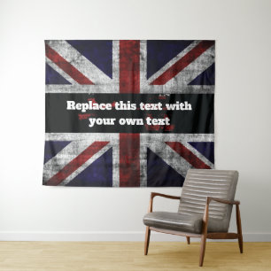 Add text on English flag Throw Pillow Tapestry