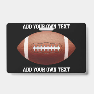 Add text on football throw pillow ID badge