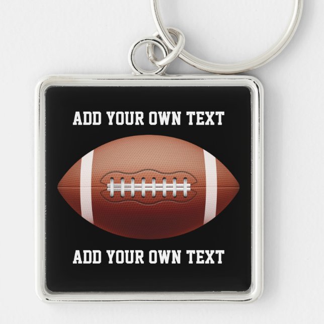 Add text on football throw pillow key ring (Front)