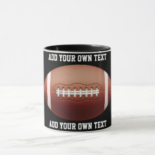 Add text on football throw pillow mug
