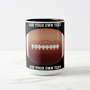 Add text on football throw pillow Two-Tone coffee mug