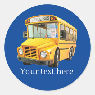 Add text school bus classic round sticker