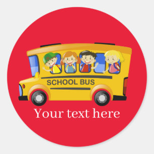Add text school bus classic round sticker