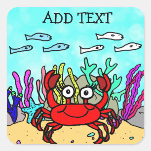Add Text to this Red Crab Square Sticker