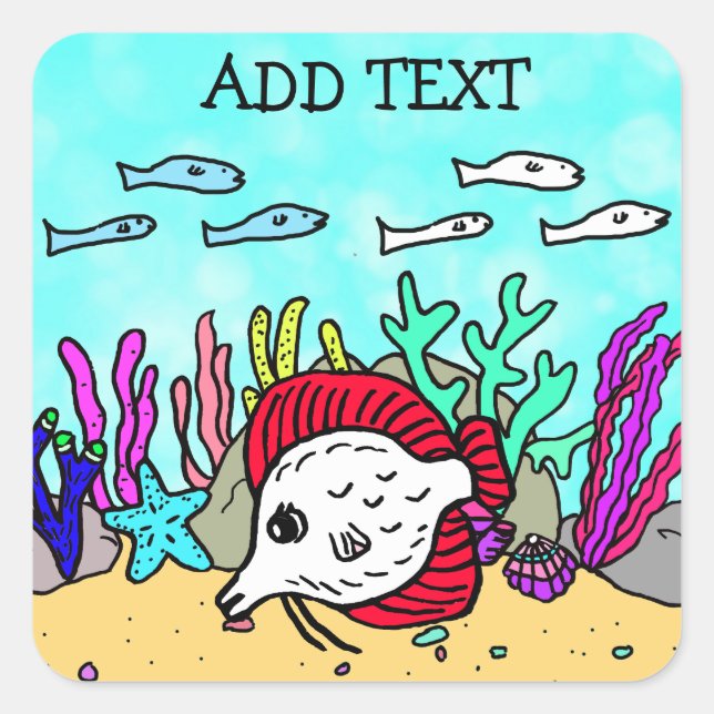 Add Text to this Tropical Under the Sea Scene Square Sticker (Front)