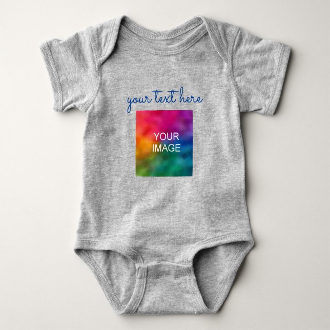 Add Text Upload Photo Baby Grey Script Template Bodysuit (Front)