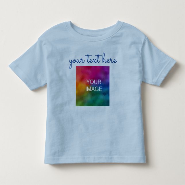 Add Text Upload Photo Double Sided Print Blue Baby Toddler T-Shirt (Front)