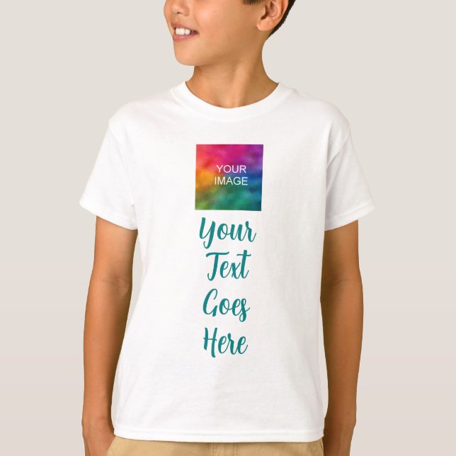Add Text Upload Photo Handwriting Script Boys Kids T-Shirt (Front)