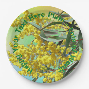 Add Text Wattle & Gum Leaves Aussie 9" Paper Plate
