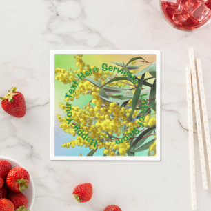 Add Text Wattle & Gum Leaves Aussie Cocktail Napkin