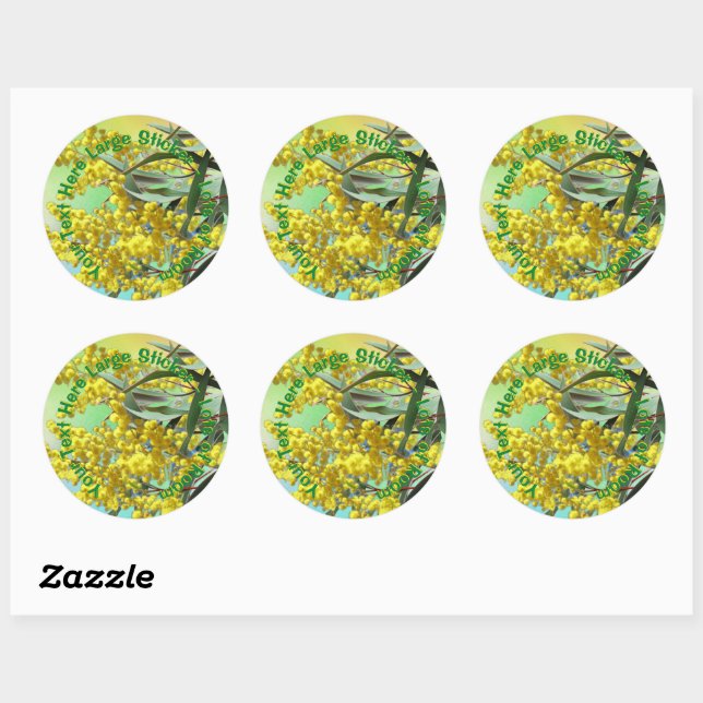 Add Text Wattle & Gum Leaves Aussie Large Classic Round Sticker (Sheet)