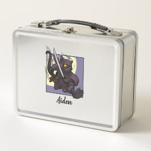Add The Name Black Cat Ninja Flying Kick Cartoon Metal Lunch Box