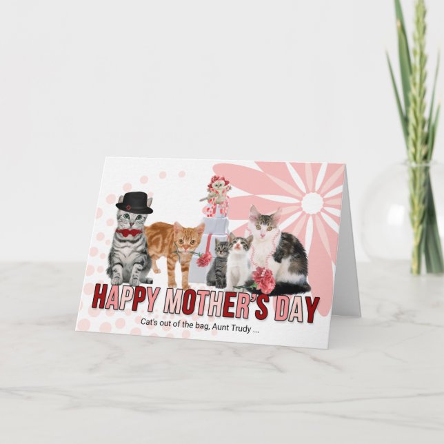 Add the Relation or Name Mother's Day Cats in Pink Thank You Card (Front)