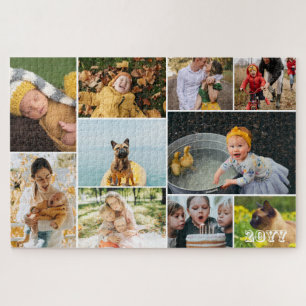 Add The Year & 10 Family Photo Collage Jigsaw Puzzle