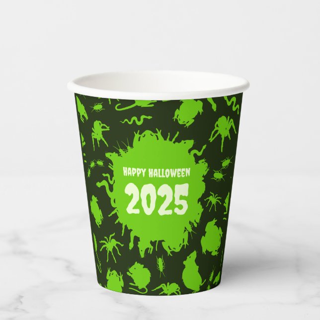 Add The Year Happy Halloween Green Creepy Crawlies Paper Cups (Front)
