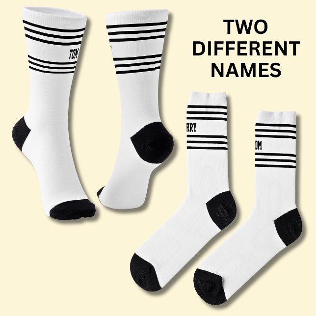 Add TWO Names Black Stripes on White Socks (Creator Uploaded)