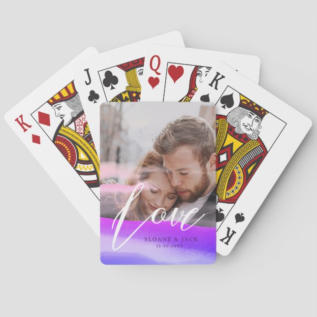 Add Two Photos Love Quote Holography Overlay Playing Cards (Back)