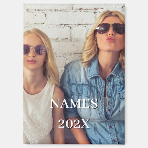 Add Two Photos Vertical Custom Text Keepsake Magnet