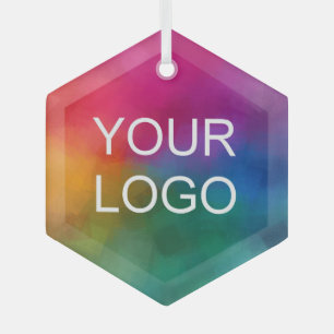 Add Upload Your Own Company Logo Custom Hexagon Glass Tree Decoration