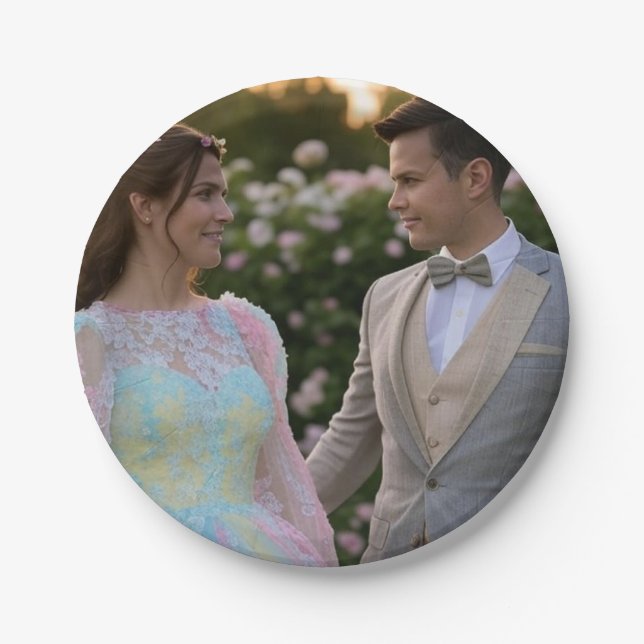 Add Wedding Photo Customise Paper Plate (Front)