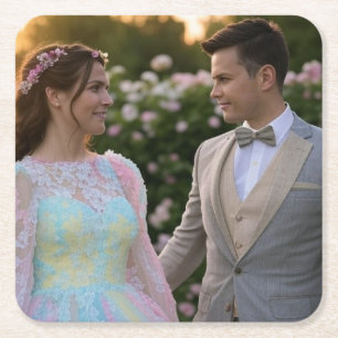 Add Wedding Photo Customise Square Paper Coaster