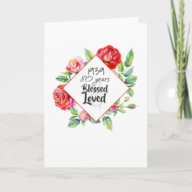 ADD Year Born AGE Birthday Gift for Women Roses Card (Front)