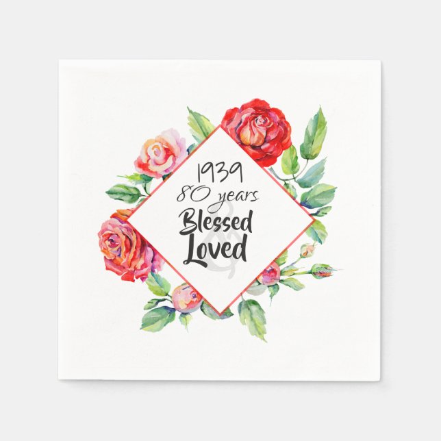 ADD Year Born AGE Birthday Gift for Women Roses Napkin (Front)