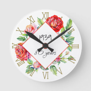 ADD Year Born AGE Birthday Gift for Women Roses Round Clock