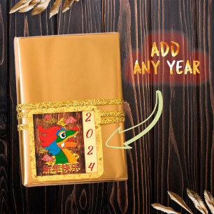 Add Year Chinese New Year Dragon Red Yellow Gold Square Sticker