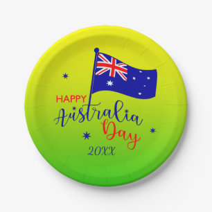 Add Year Happy Australia Day Flag Green Gold 7" Paper Plate