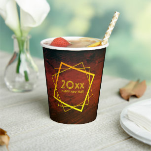 Add Year Happy New Year 20xx Geometric Gold Paper Cups