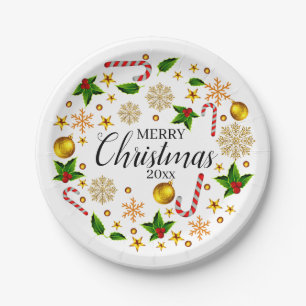 Add Year Merry Christmas 20xx Christmas Theme 7" Paper Plate