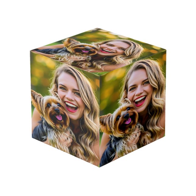 Add Yorkshire Terrier Photo Personalize Cube (Front Angled)