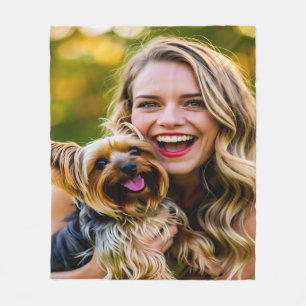 Add Yorkshire Terrier Photo Personalize Fleece Blanket
