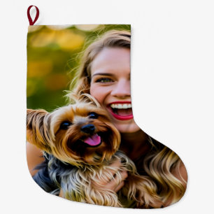 Add Yorkshire Terrier Photo Personalize Large Christmas Stocking