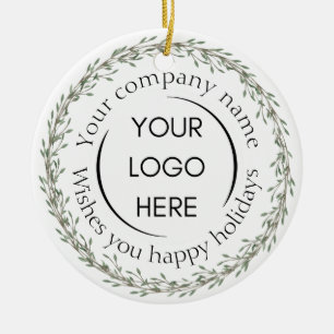 Add you logo company name greenery wreath ceramic ornament