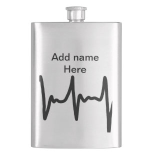 Add you name black music beats design music lover hip flask
