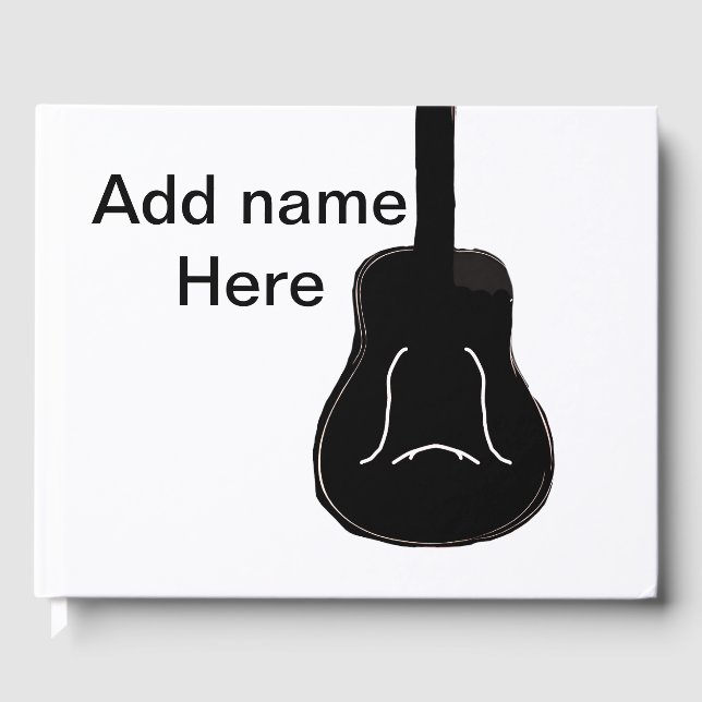 Add you name black white guitar text musical instr guest book (Front)