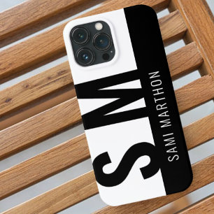 Add you Name Bold Initials Monogram Black & White iPhone 13 Pro Max Case