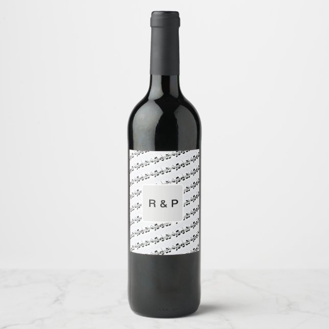 Add you name couple musical notes beats pattern bl wine label (Front)