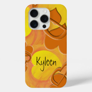 Add You Name Orange Hearts Yellow Template iPhone 15 Pro Case