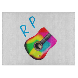 Add you name text brown acoustic guitar colourful cutting board