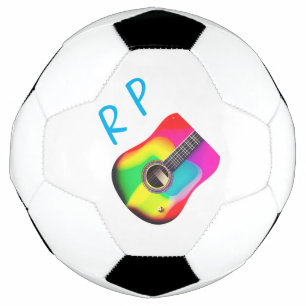 Add you name text brown acoustic guitar colourful soccer ball