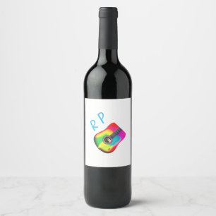 Add you name text brown acoustic guitar colourful wine label