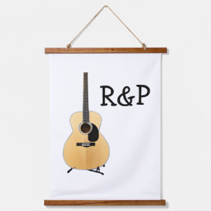 Add you name text brown acoustic guitar editable hanging tapestry