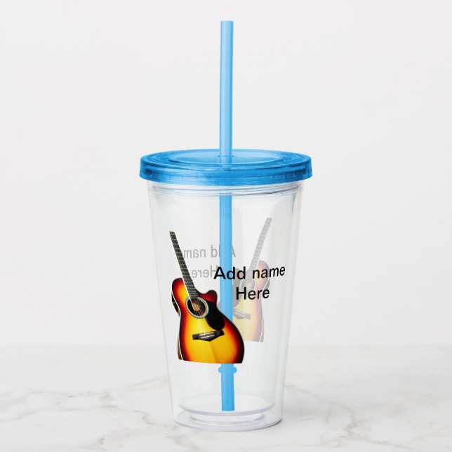 Add you name text brown acoustic guitar editable t acrylic tumbler (Front)
