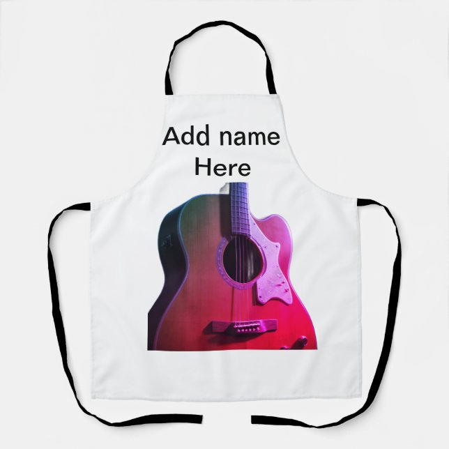 Add you name text brown acoustic guitar editable t apron (Front)