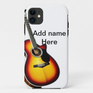 Add you name text brown acoustic guitar editable t iPhone 11 case